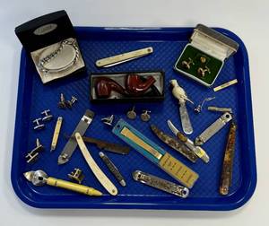 lot 228 image: Mens Junk Drawer Lot Razor Watch Bottle Opener Vintage
