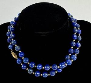 lot 237 image: Lapis Beaded Necklace w 14k Yellow Gold Clasp