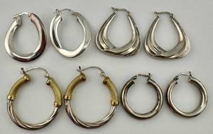 lot 299 image: Sterling Silver Hoop Earrings Lot of 4 Pairs Vintage 20.8g