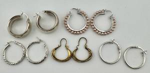 lot 295 image: Sterling Silver Hoop Earrings Lot of 5 Pair Vintage & Modern 24.8g