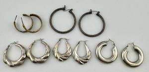 lot 294 image: Sterling Silver Hoop Earrings Lot of 5 Pair Vintage & Modern 28.5g