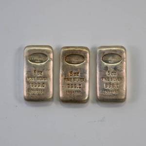 lot 289 image: 5 Oz - .999 Fine Silver Bars Lot of 3