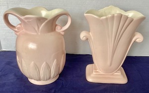 lot 28 image: Pair of Pretty Pink Pottery Vases