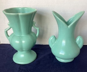 lot 40 image: Pair of Green Rumrill Vases