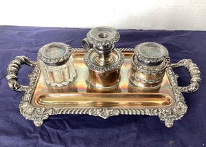 lot 84 image: Antique Sheffield Silver Writing Stand