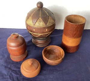 lot 137 image: Group of Turned Wooden Jars and Bowls
