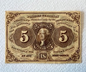 lot 90 image: Antique Fractional 5 Cents Postage Currency