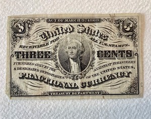 lot 92 image: Fractional 3 Cents Currency