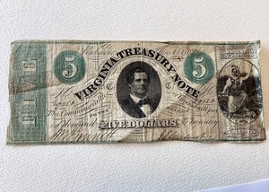 lot 94 image: Antique $5 Virginia Treasury Note