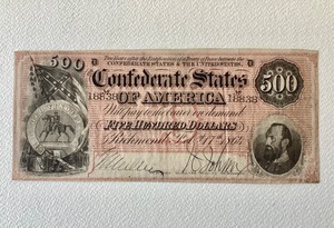 $500. Confederate States Currency Note