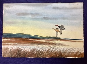 lot 148 image: Unframed Watercolor Waterfowl Painting