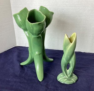 lot 162 image: Pair of Vintage Green Pottery Vases