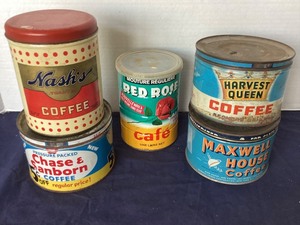 lot 209 image: Group of 5 Vintage Coffee Tins