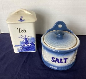 lot 216 image: Vintage Ceramic Tea Canister and Salt Tub