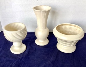 lot 227 image: Trio of White Pottery Vases  Planters