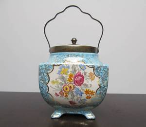 lot 44 image: Antique Circa 1900 Hand Painted ALICE BLUE Porcelain Biscuit Jar #2