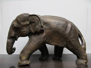 lot 81 image: Large Vintage Hand Carved Wood Elephant