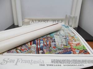 lot 86 image: Lot of 5 Vintage Signed Prints & Map by San Francisco Surrealist Artist Albert Tolf