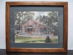 lot 95 image: Framed Vintage Old John Deere Barn Watercolor Print