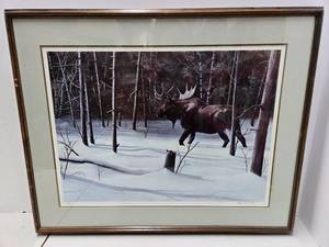 lot 268 image: Nicely Framed Signed Numbered Moose Print by Kevin Daniel