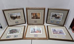 lot 272 image: Very Nice Lot of 6 Framed Signed Numbered Wildlife Stamp Prints