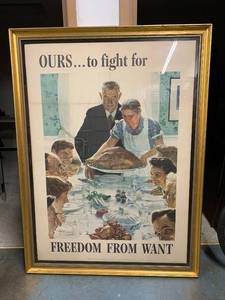 lot 2 image: HUGE Framed Original 1943 WW2 Poster - Norman Rockwell - Freedom From Want