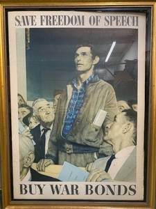 lot 3 image: HUGE Framed Original 1943 WW2 Poster - Norman Rockwell - Freedom of Speech
