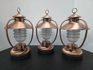 lot 408 image: Group of 3 VECTOR Manufacturing Rechargeable Copper Lantern Lights
