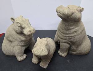lot 303 image: Great Looking Heavy IndoorOutdoor Hippo Family Statues