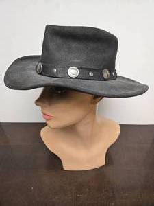 lot 422 image: Awesome Black Leather MIINNETONKA Buffalo Nickel The Outback Hat - Size M