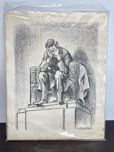 lot 321 image: Vintage 1963 Abraham Lincoln Print by Bill Mauldin - Weeping Lincoln