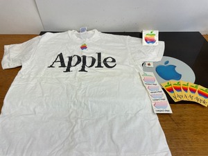 lot 315 image: Retro 90s APPLE Computers T-Shirt wNOS Vintage Stickers Decals & Pin