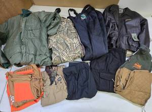 lot 378 image: Quality LARGE Lot of HuntingOutdoorCamping Gear - Bibs, Vests, Snowpants, Pants eetc
