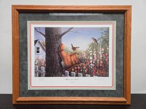 lot 249 image: Framed Signed & Numbered LES KOUBA Wildlife Print - Home in A Boot