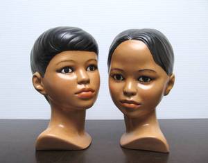 lot 431 image: Vintage Polynesian Girl And Boy Hand Painted Busts Holland Mold
