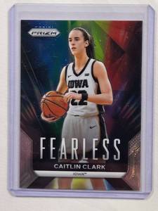 lot 8 image: Caitlin Clark Rookie Fearless Prizm Basketball Card No. F1, 2024 Panin