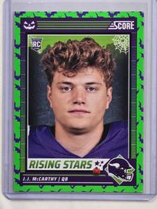 lot 13 image: J.J. McCarthy Green Rookie 2024 Score NFL Rising Stars Card No. 19