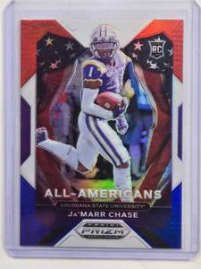 lot 17 image: JaMarr Chase Rookie Refractor No. 185, 2021 Panini All-Americans LSU RC Prizm Card