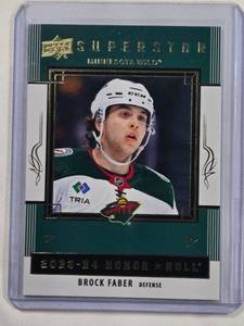 lot 74 image: Brock Faber Rookie 2023-24 Upper Deck Superstar Honor Roll  Hockey Card No. HR36