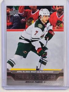 lot 100 image: Brock Faber Rookie 2023-24 Debut Dates Upper Deck Series 1 No. DD-15