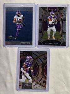 lot 103 image: Lot of 3 Justin Jefferson Cards - 2023 Panini Select No. STW-JJE, 2023 Panini Select No. 461, 2023 Panini Select No. 175