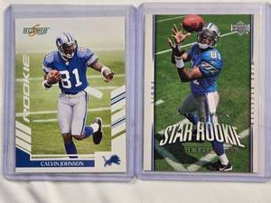 lot 112 image: Lot of 2 Calvin Johnson Rookie Cards - 2007 Score No. 351, 2007 Upper Deck No. 277