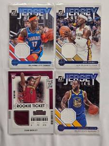 lot 123 image: Lot of 4 NBA Jersey Series Relic Cards - Draymond Green, Evan Mobley, Jrue Holiday, Dennis Schroder