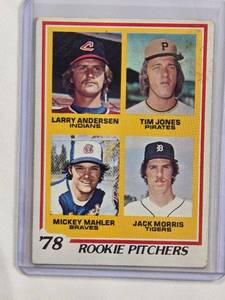 lot 174 image: 1978 Topps Rookie Pitchers with Larry Andersen, Tim Jones, Mickey Mahler, and Jack Morris No. 703