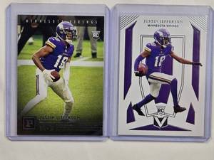 lot 204 image: Lot of 2 Justin Jefferson Rookie Cards - 2020 Panini Chronicles Vertix No. V-10 & 2020 Panini Chronicles No. PA-23