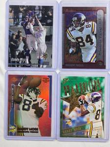 lot 208 image: Lot of 4 Premium Randy Moss Cards - 1999 Stadium Club Chrome No. 118, 1999 Bowman No. 90, 1999 Collectors Edge Fantasy Team No. FT6, 2001 Topps Star Gallery SG5