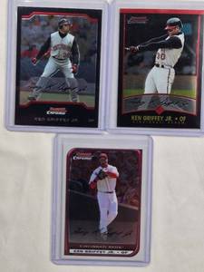 lot 210 image: Lot of 3 Ken Griffey Jr. Bowman Chrome Cards - 2001 No. 107, 2004 No. 131 & 2008 No. 81