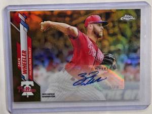 lot 223 image: Zack Wheeler Gold Auto 2020 Topps Chrome No. USA-ZW, Numbered 150