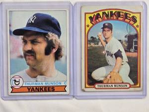 lot 226 image: Lot of 2 Thurman Munson Vintage Topps Baseball Cards - 1972 No. 441 & 1979 No. 310