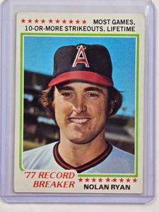 lot 229 image: Nolan Ryan 1978 Record Breaker Baseball Card - Most Games with 10 Strikeouts Topps No. 6